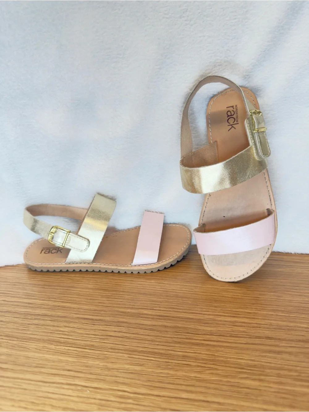 Girls' Pink and Gold Double-Strap Buckle Sandals